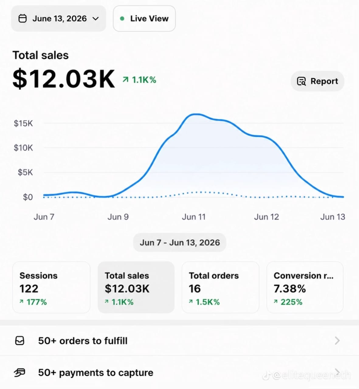 Total sales in 7 days — $12.03K sales proof
